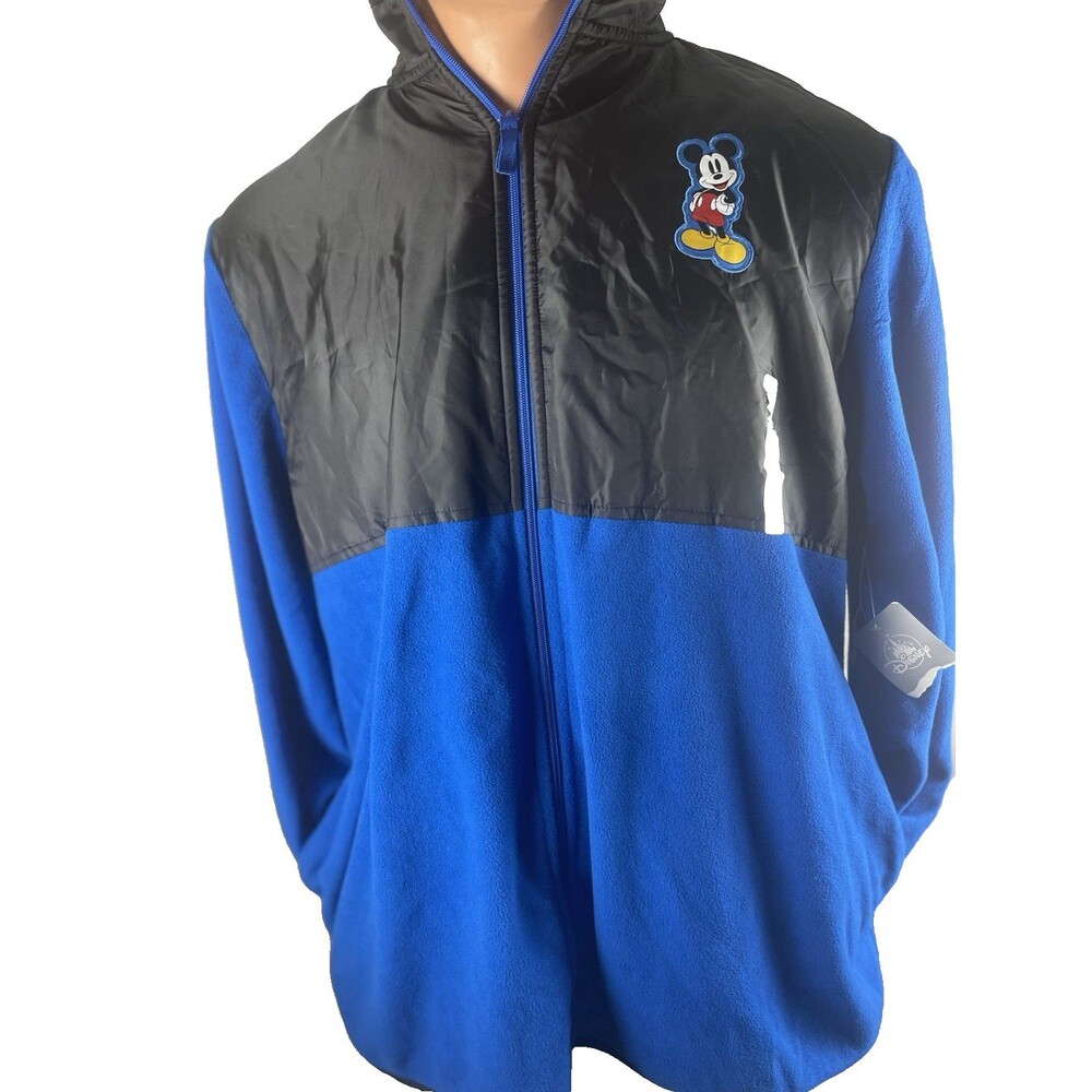 NEW Disney Mickey Mouse Womens Fleece Jacket XXL Blue Blak Full Zip Cozy Casual